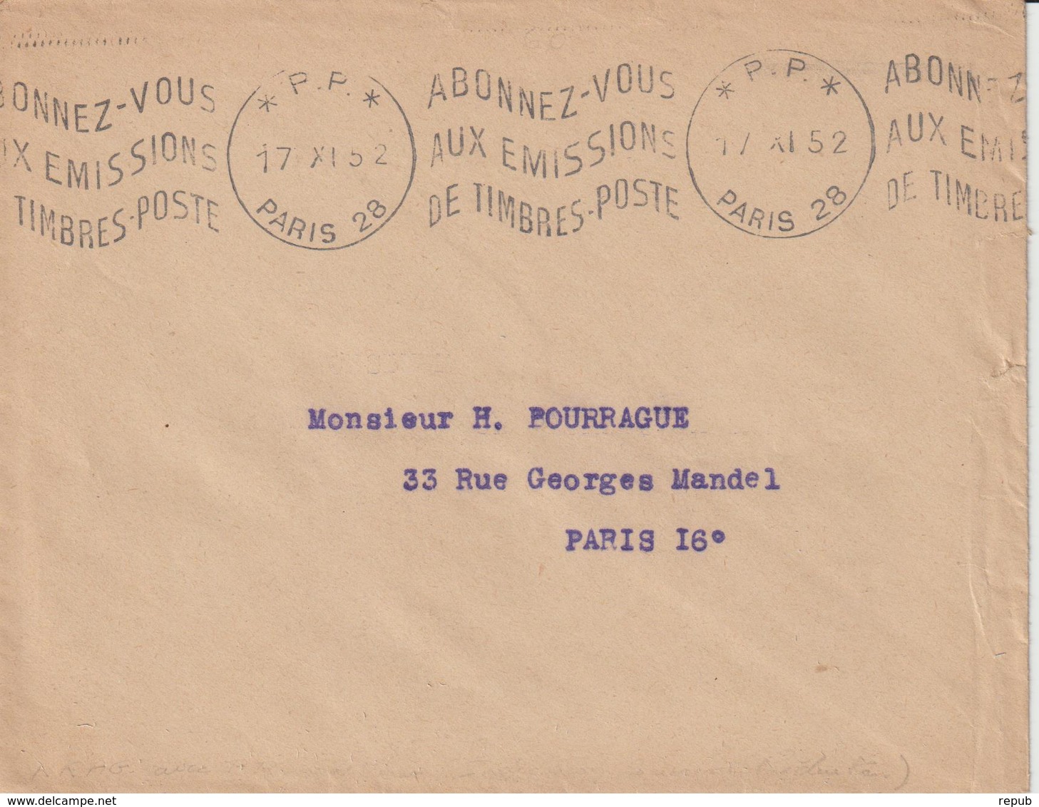 Lettre 1952 De Paris 28 Pour Paris Oblitération Krag PP - 1921-1960: Modern Tijdperk