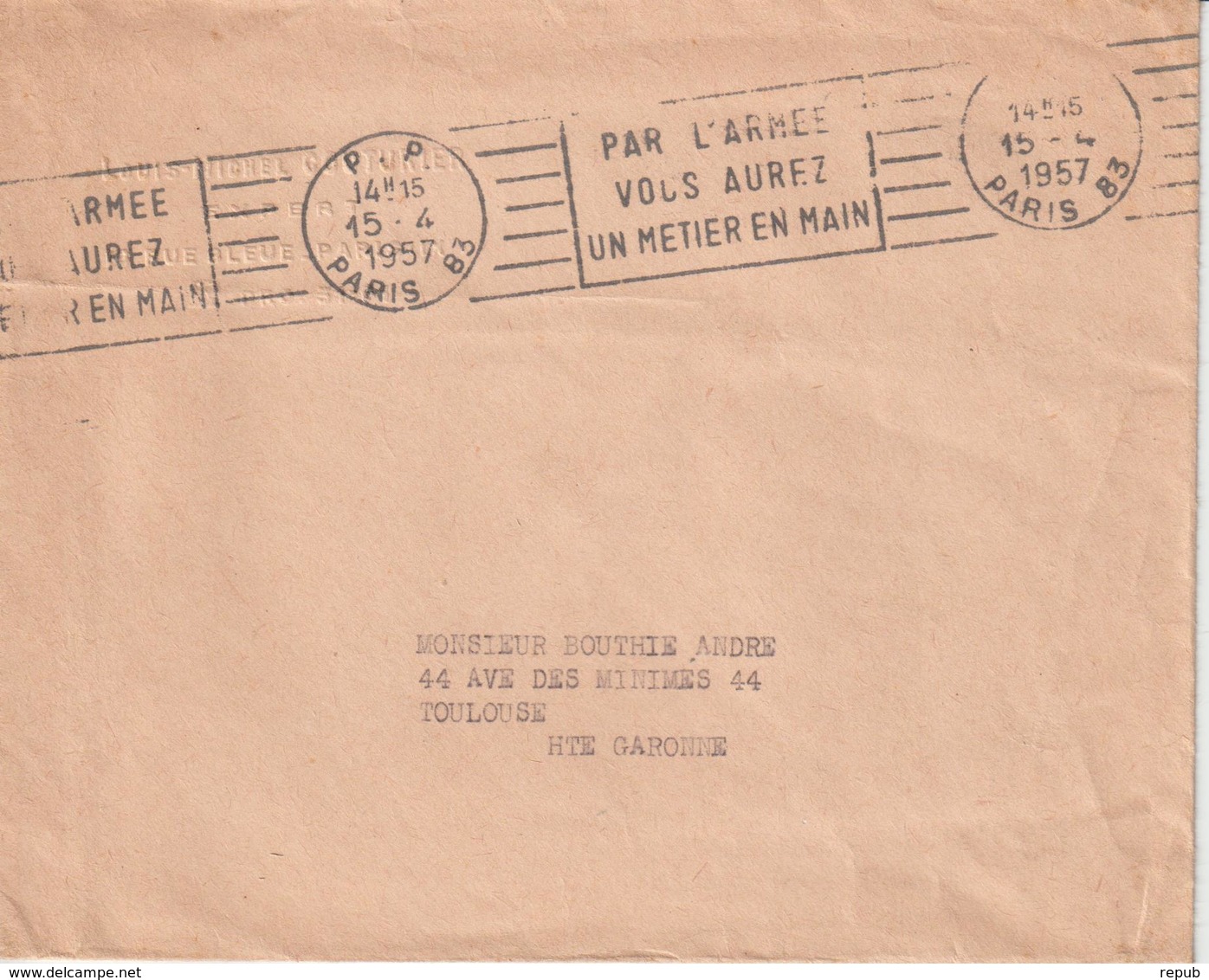 Lettre 1957 De Paris 83 Pour Toulouse Oblitération RBV PP - 1921-1960: Modern Tijdperk