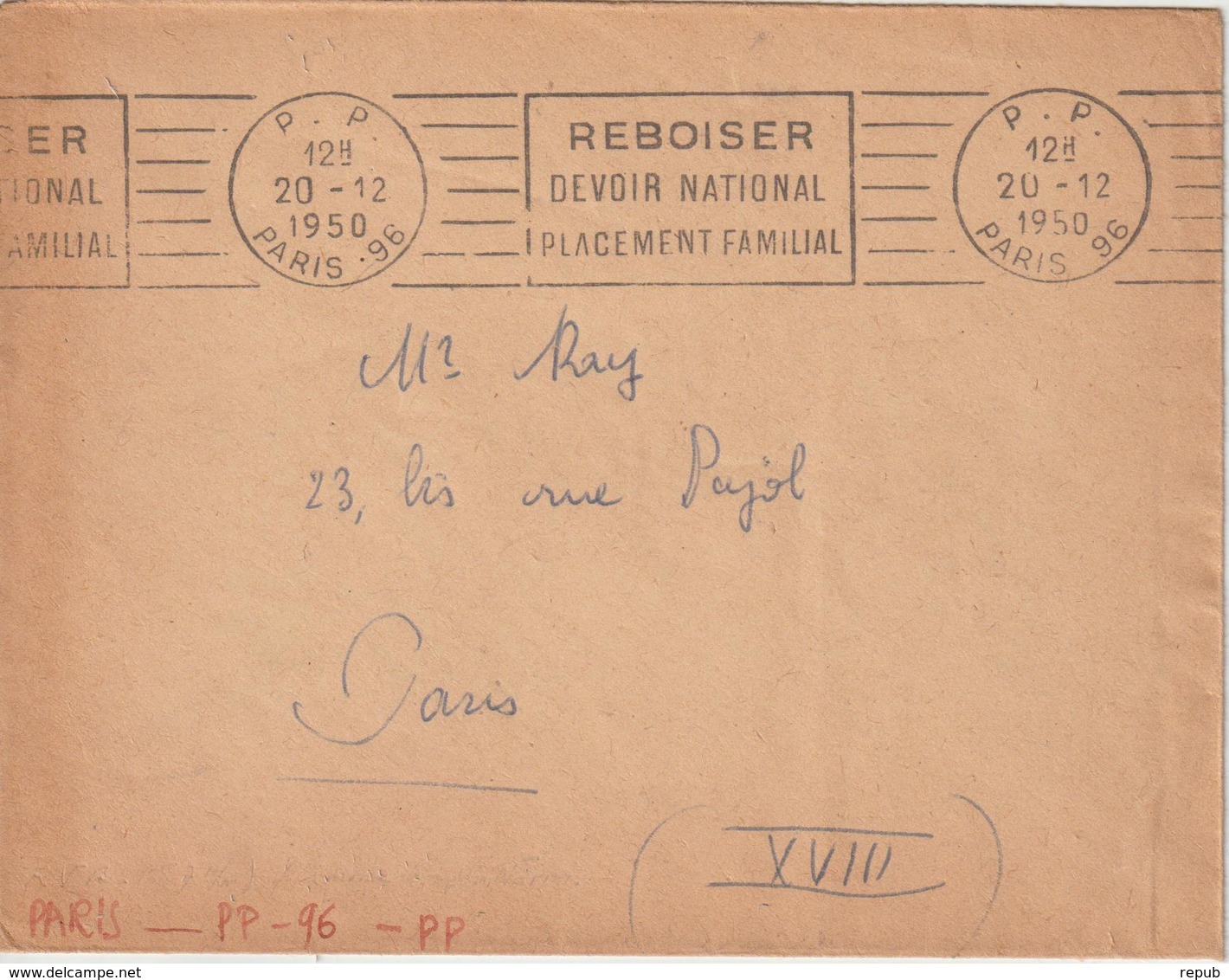 Lettre 1950 De Paris 98 Pour Paris Oblitération RBV PP - 1921-1960: Modern Period