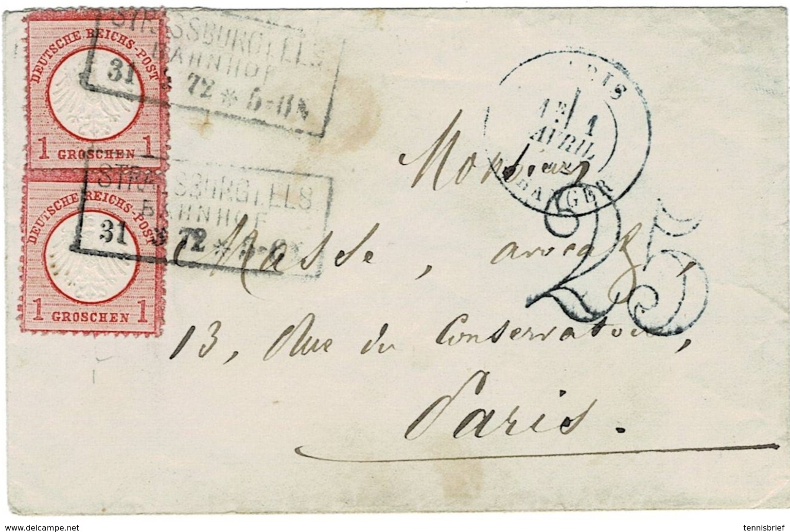 1872, Straßburg, Doppel-Frankatur! , A2005 - Briefe U. Dokumente