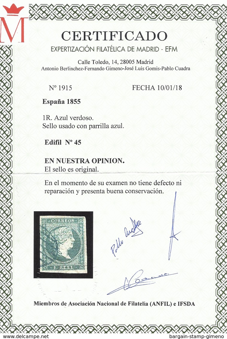 ESPAÑA Nº 45 En Usado Parrilla Azul. Cat. 275 € - Used Stamps