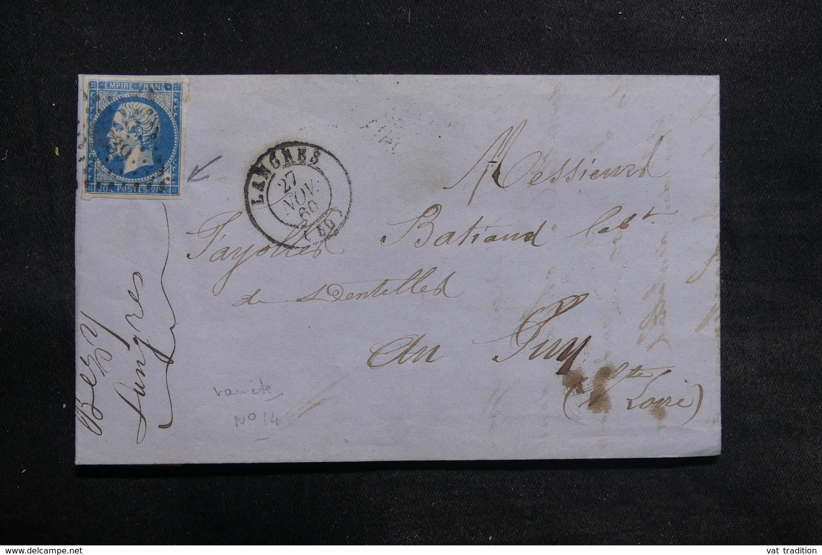 FRANCE - Lettre De Langres Pour Le Puy En 1860,  Affranchissement Napoléon Avec Variété - L 36192 - 1849-1876: Période Classique