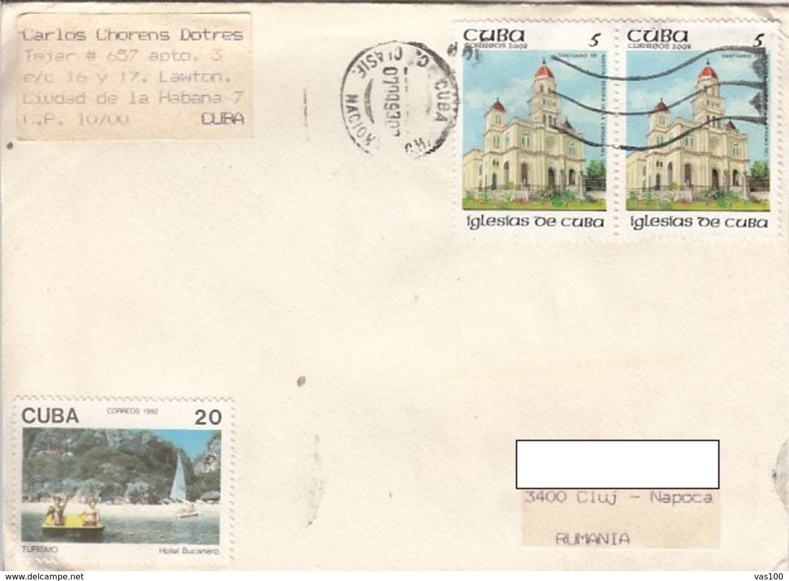 TOURISM, CHURCHES, STAMPS ON COVER, 1993, CUBA - Covers & Documents