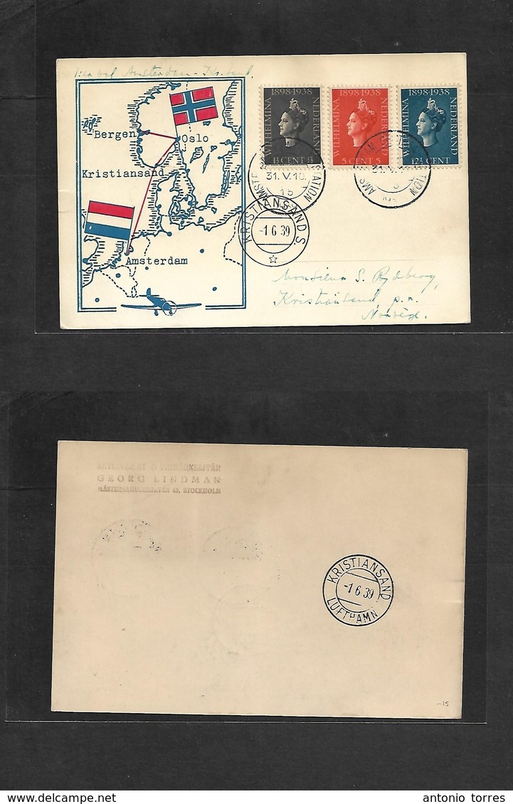 Airmails - World. 1939 (31 May) NORWAY - Netherlands. Special Flight. Multifkd Carad + Illustrated + Transited. - Otros & Sin Clasificación