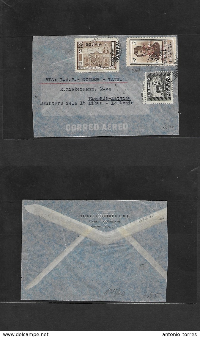 Airmails - World. 1940 (22 Feb) BOLIVIA - LATVIA. Via LAB CONDOR - LATI Link. Multifkd Env. Extraord Air Routing And VF. - Other & Unclassified