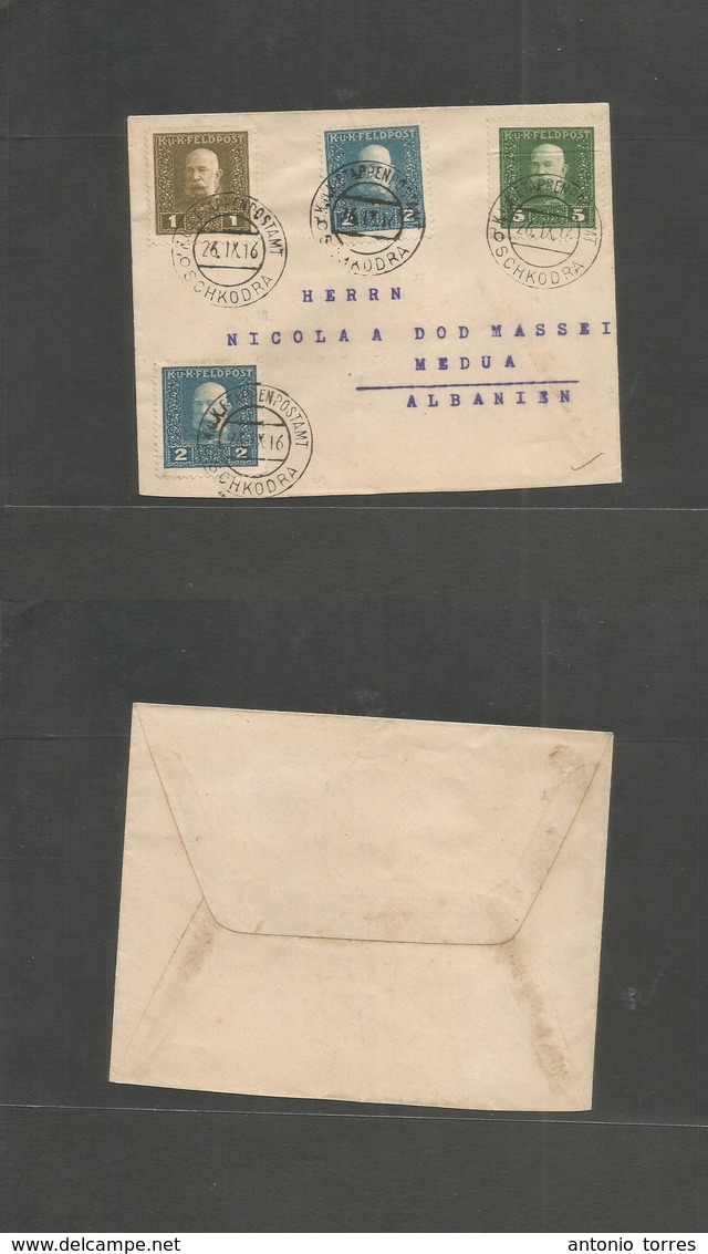 Albania. 1916 (26 Sept) Oschkodra - Medna Military. Multifkd Envelope. VF. - Albania