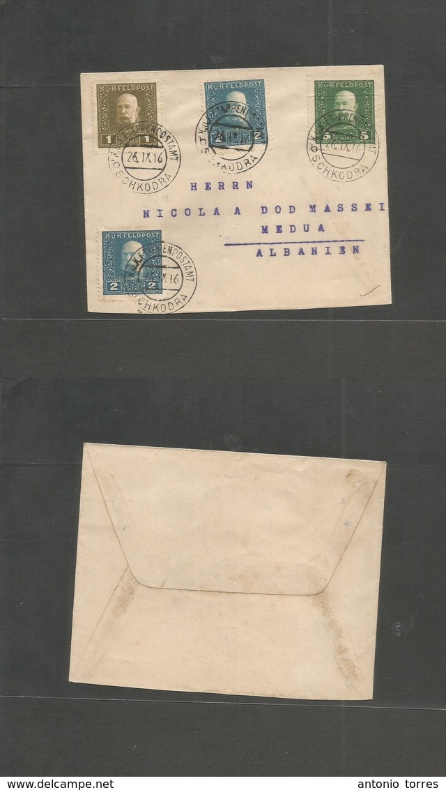 Albania. 1916 (26 Sept) Oschkodra - Medna Military. Multifkd Envelope. VF. - Albanie