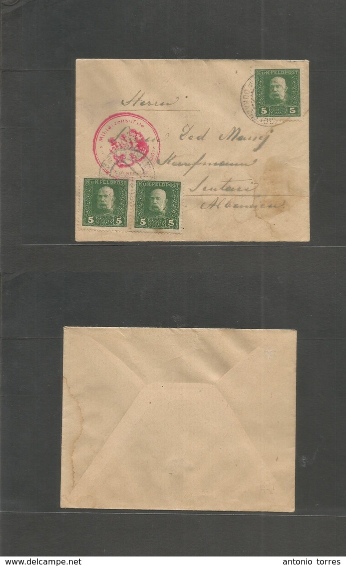 Albania. 1917. Durazzo - Scutari. Military Mail. Multifkd Envelope. - Albanie