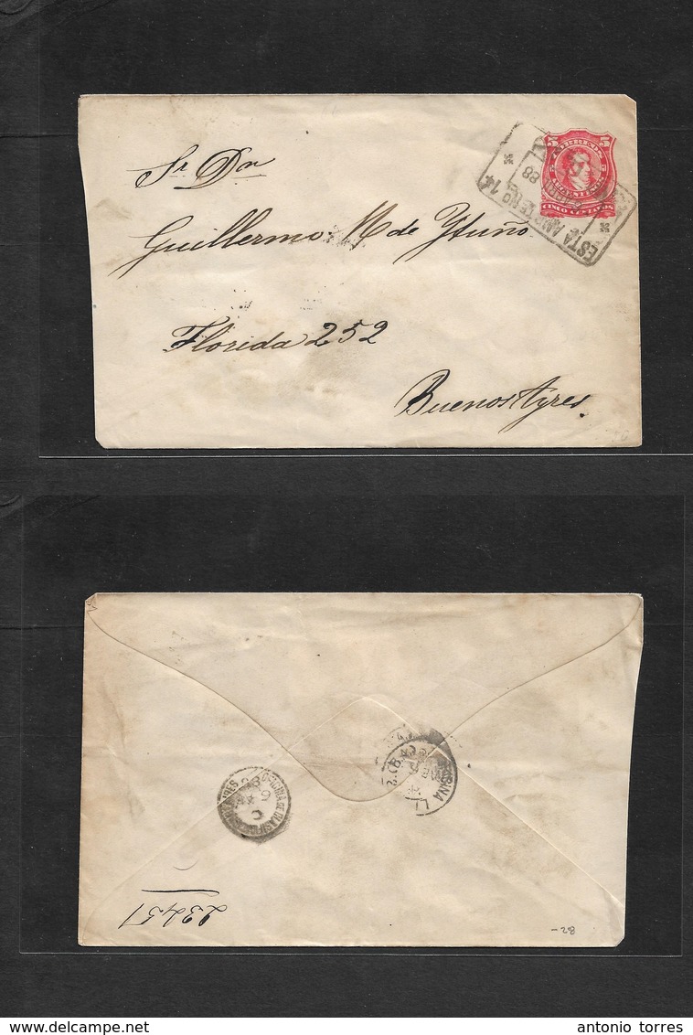 Argentina - Stationery. 1888 (6 Apr) TPO / Amb Nº14. 5c Vermilion Red Stat Env To Buenos Aires. Fine. - Other & Unclassified