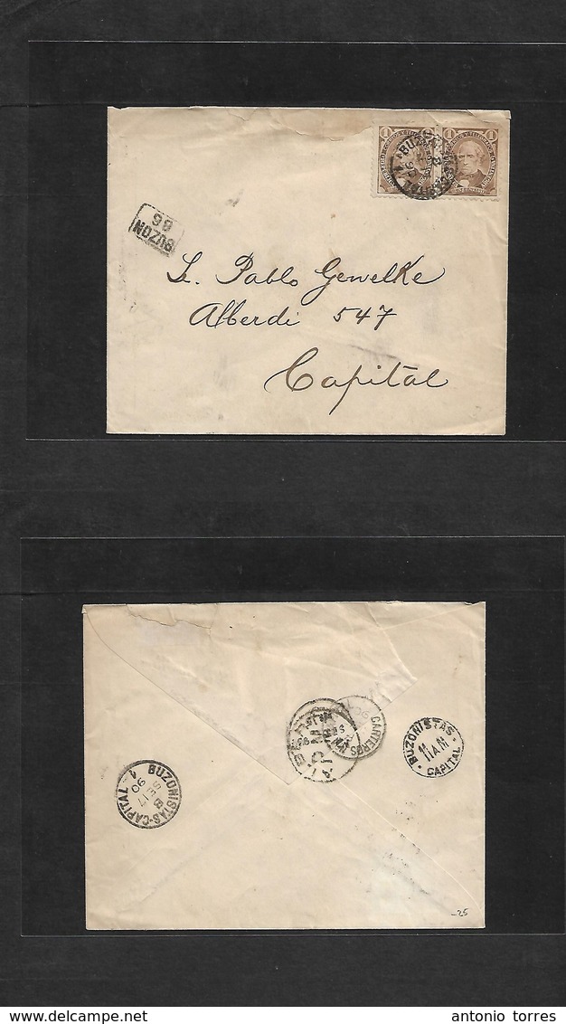 Argentina. 1890 (17 Sept) Buzonistas Capital Bs Local Usage. 1c Brown Pair Fkd Env. + "Buzon86" Box Several Admin Cachet - Altri & Non Classificati