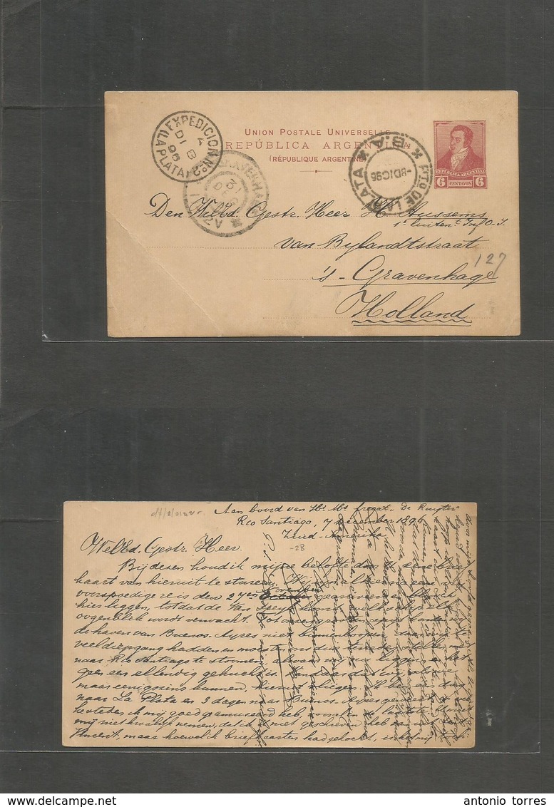 Argentina - Stationery. 1896 (7 Dec) German Fragate "De Rupter", Rio Santiago Pto Plata - Netherlands. Gravenhage (31 De - Other & Unclassified