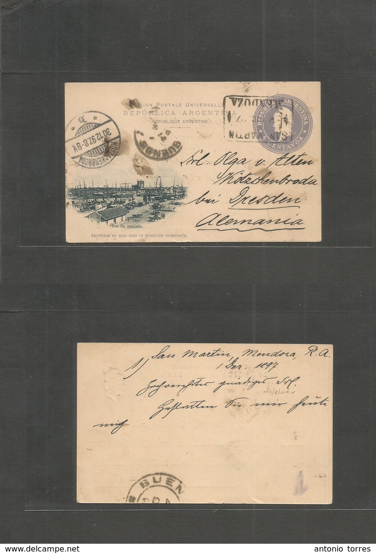 Argentina - Stationery. 1897 (1 Dec) San Martin, Mendoza - Germany, Dresden (0 Dec) 5c Grey Illustrated Bocariandude Sta - Sonstige & Ohne Zuordnung