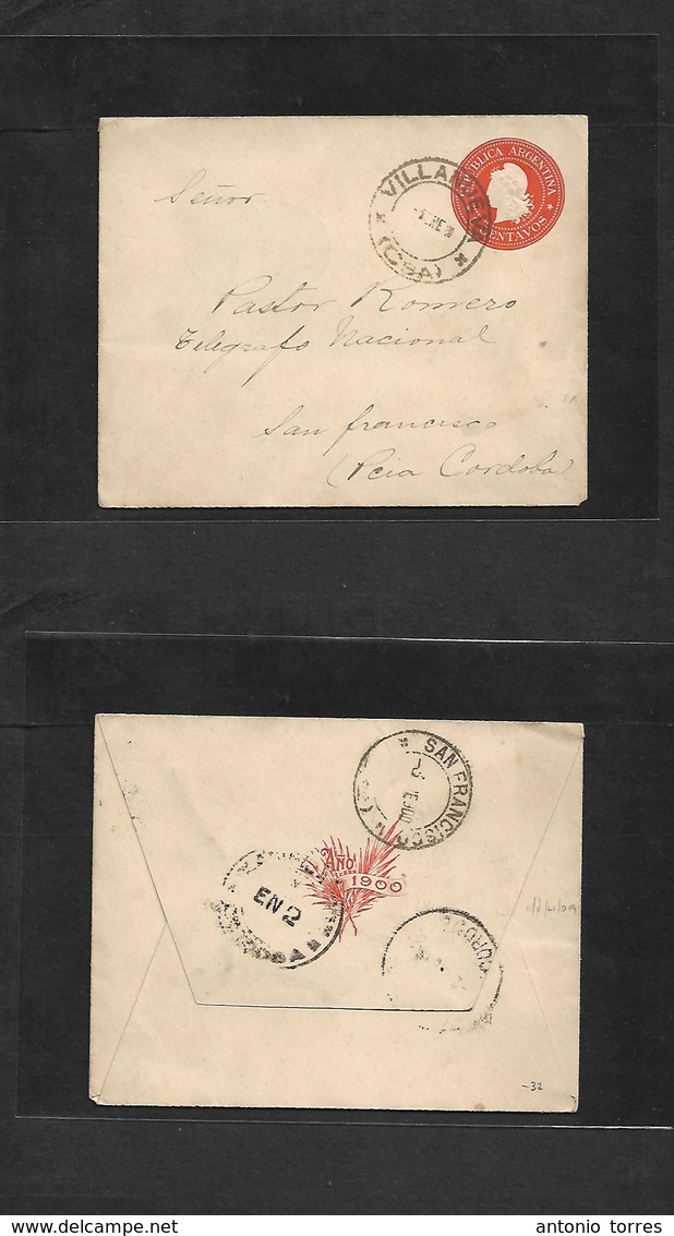 Argentina - Stationery. 1900 (1 Ene) Villanueva, Cordoba - San Francisco (3 Enero) 5c Red Illustrated Inside Stationary  - Other & Unclassified