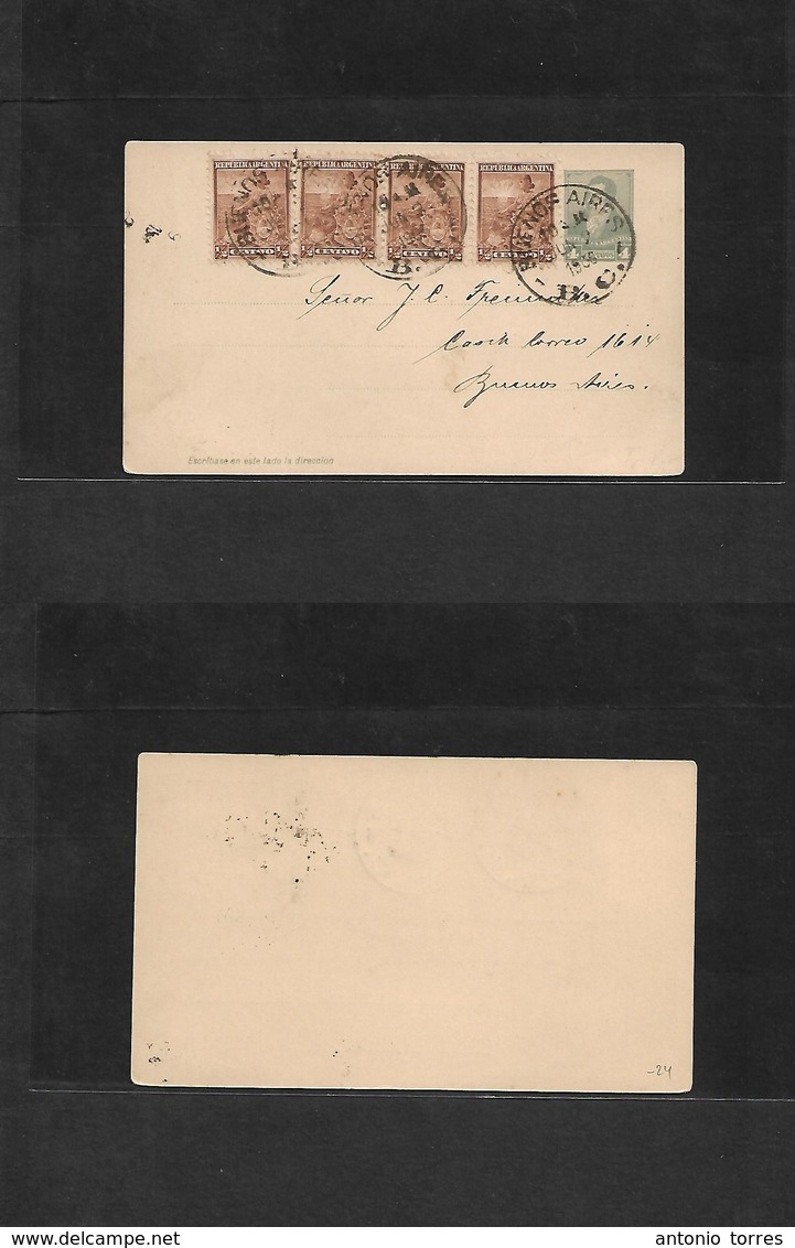 Argentina - Stationery. 1900 (9 June) Buenos Aires Local Usage. 4c Grey Stat Card + (x4) 1/2c Brown Strip Of Four, Cds. - Other & Unclassified