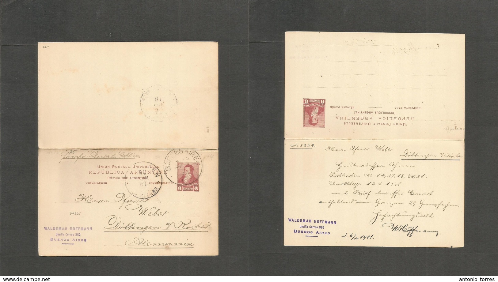 Argentina - Stationery. 1901 (6 Apr) Buenos Aires - Germany, Rottingen. 6c Red Lilac Debile Stat Card, Used Way Out. Fin - Other & Unclassified