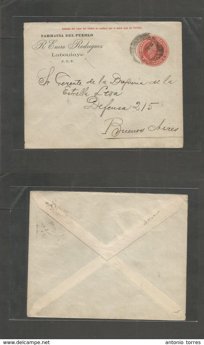 Argentina - Stationery. 1903 (20 April) Laboulaye - Buenos Aires. 5c Red Stat Env PRIVATE PRINT Farmacia Del Pueblo FCP  - Otros & Sin Clasificación