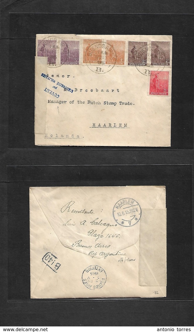 Argentina - Xx. 1915 (10 May) Buenos Aires - Netherlands, Harlem. Multifkd Envelope + WWI French Censorship. VF. - Autres & Non Classés
