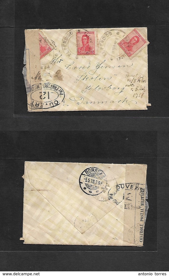 Argentina - Xx. 1918 (18 Feb) El Perdido, Buenos Aires - Denmark, Klovborg, Skolen (5 March) Multifkd Envelope, French C - Autres & Non Classés