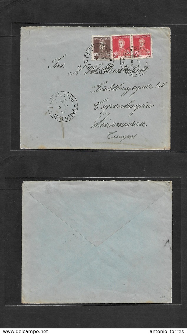 Argentina - Xx. 1927 (12 Nov) Freyre CB - Denmark, Copenhagen. Multifkd Env. Fine Depart Post Office Usage. - Andere & Zonder Classificatie