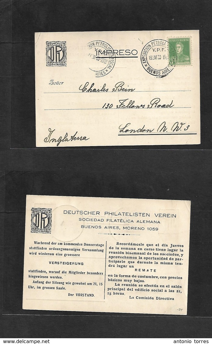 Argentina - Xx. 1933 (19 Enero) Exposicion Petroleos. UK, London. Fkd Card 3c. Fine Used. Special Cachet. - Andere & Zonder Classificatie