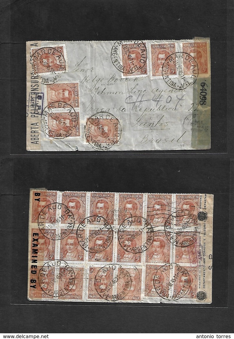 Argentina - Xx. 1945 (31 Enero) Mar De Ajó - Brazil, Santo Proceres Issue. Multifkd Front And Reverse Envelope, Dual Cen - Autres & Non Classés