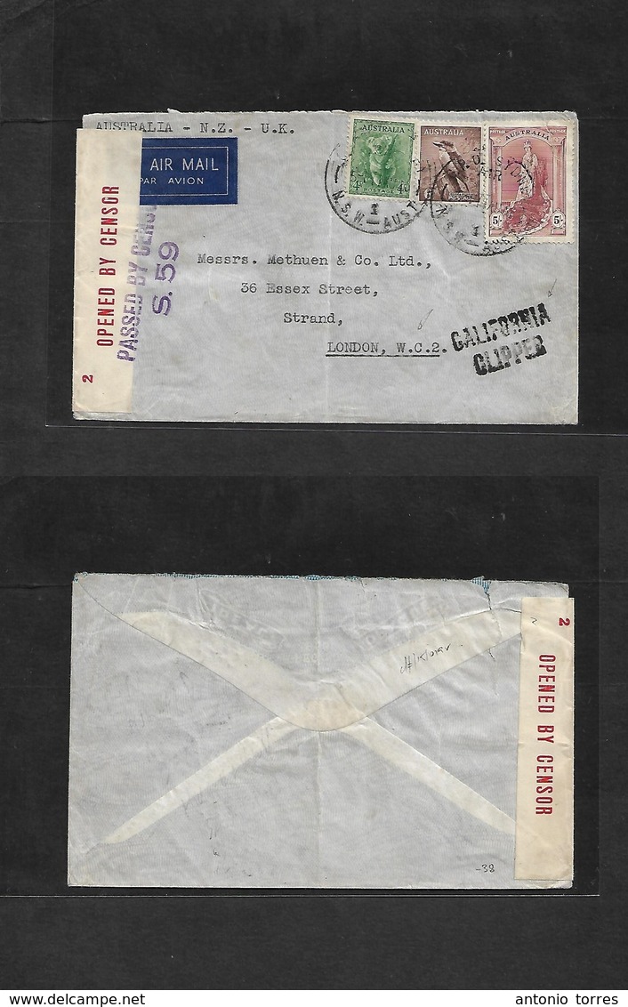 Australia. 1941 (11 Aug) Sydney - London, UK. Air Multifkd Depart Censored Envelope Via Transpacific Route, "California  - Other & Unclassified