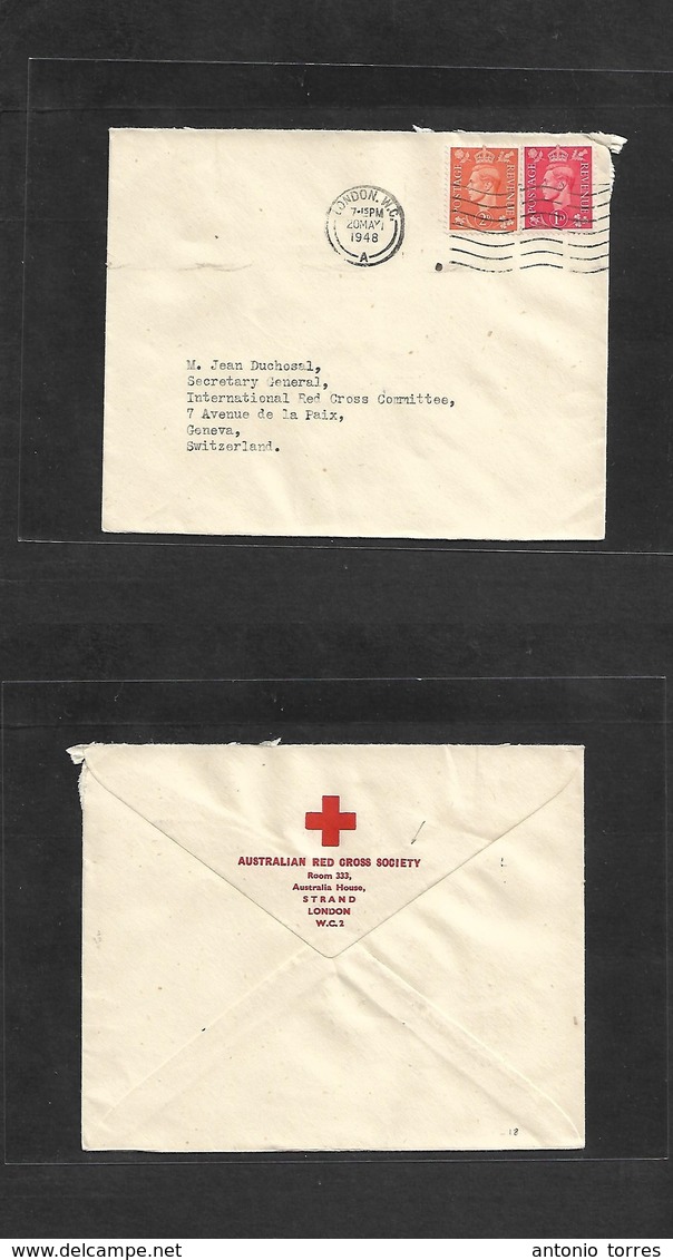 Australia. 1948 (20 May) Red Cross / POW Mail. London Office Of Australia Reverse Red Printed Envelope. Fkd Envelope Add - Andere & Zonder Classificatie