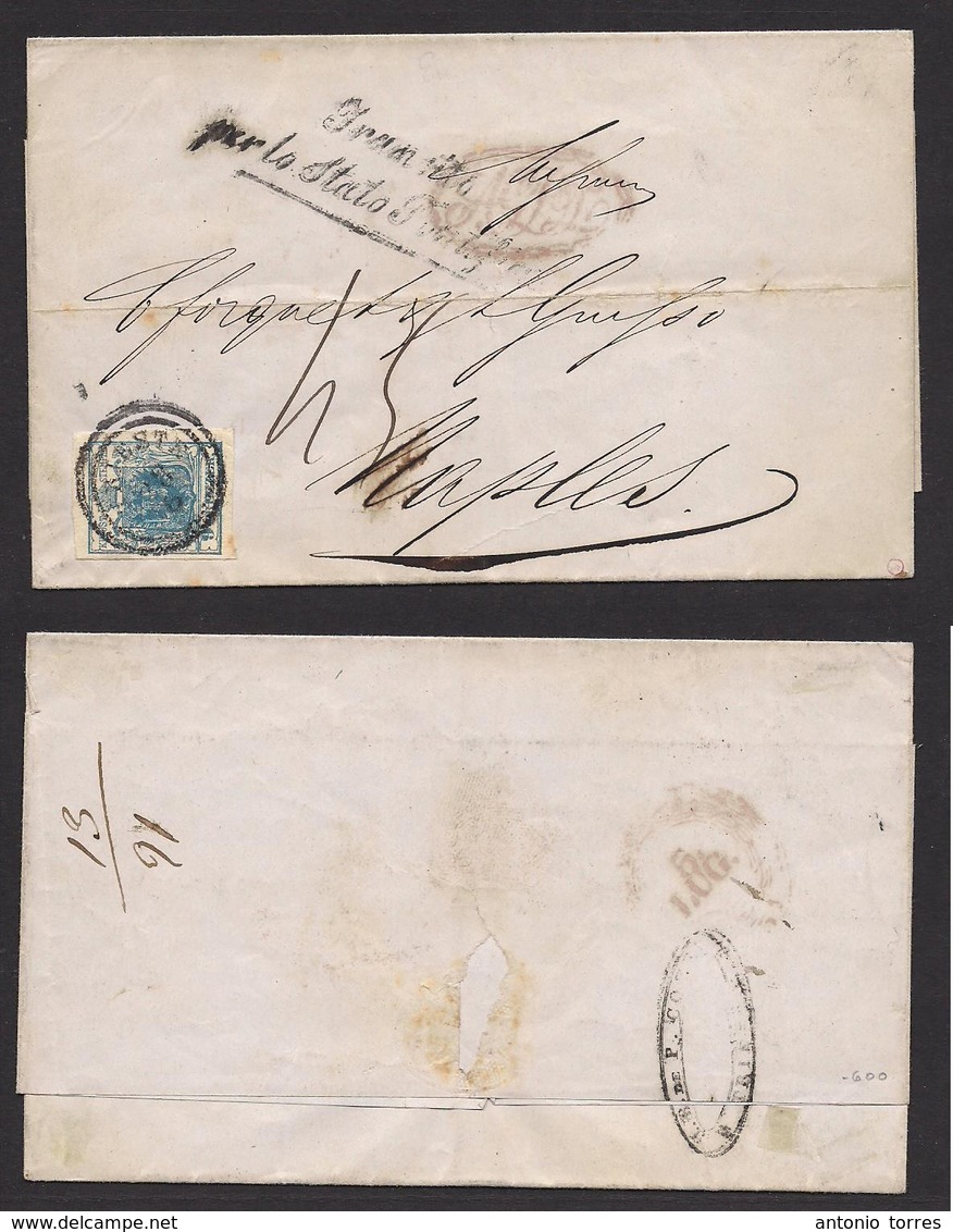 Austria. 1851 (28 June) Triest - Naples, Sardegna (5 July) E Fkd Single 9 Kr Machine Paper Good Margins, Tied Cds, Mns C - Autres & Non Classés