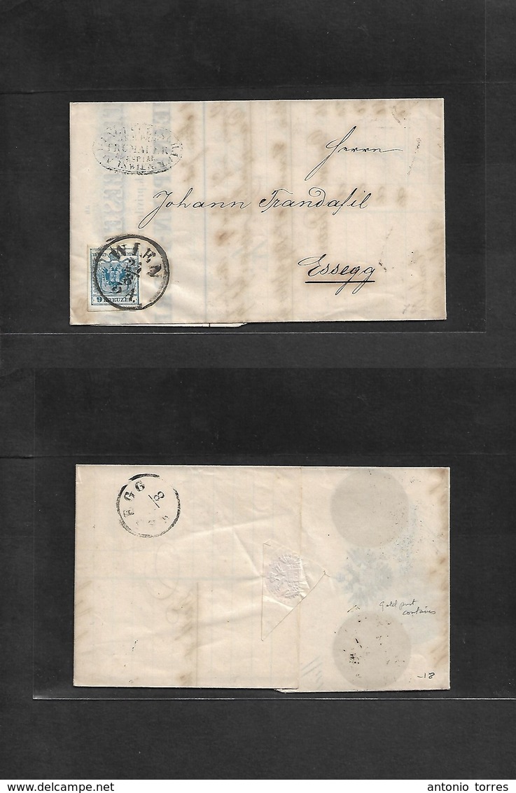 Austria. 1857 (26 Aug) Wien - Esseg. Gold Printed Comercial EL Fkd 9 Kr Blue Large Margins Cds Ith Arrival Cachet. Fine. - Other & Unclassified