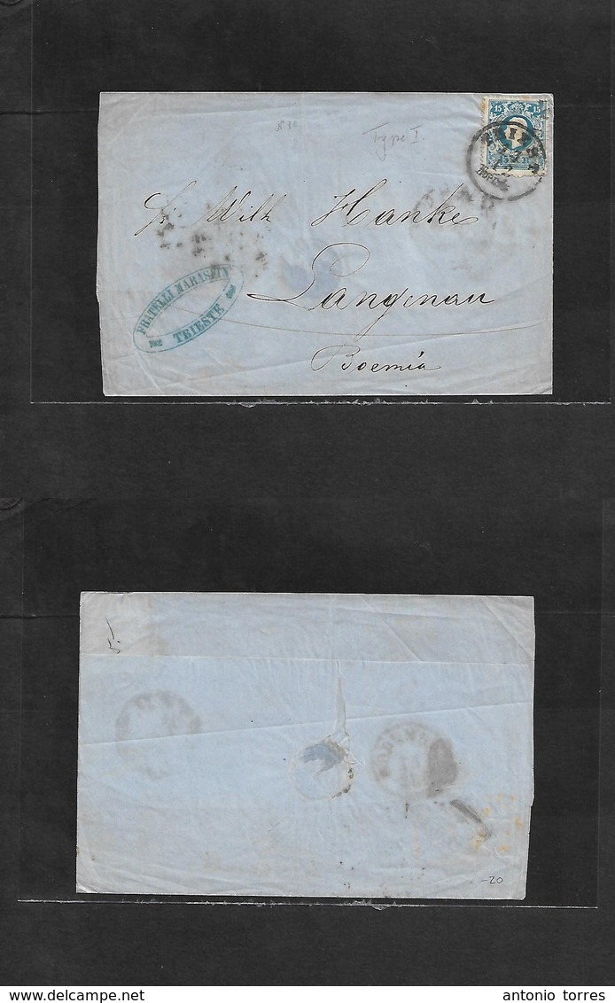 Austria. C. 1860 (13 Dec) Triest - Langenau, Bohemia. Fkd E 15 Kr Blue Type I (nº10) Fine. - Otros & Sin Clasificación