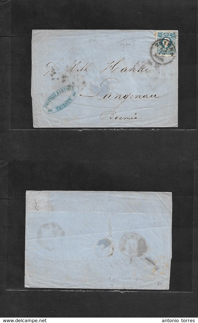 Austria. C. 1860 (13 Dec) Triest - Langenau, Bohemia. Fkd E 15 Kr Blue Type I (nº10) Fine. - Autres & Non Classés