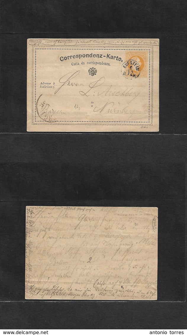 Austria - Stationery. 1875 (6 Nov) Kufstein, Tirol - Nuremberg, Germany. Early 2 Kr Orange Stat Card, ITALIAN PRINT, Can - Other & Unclassified