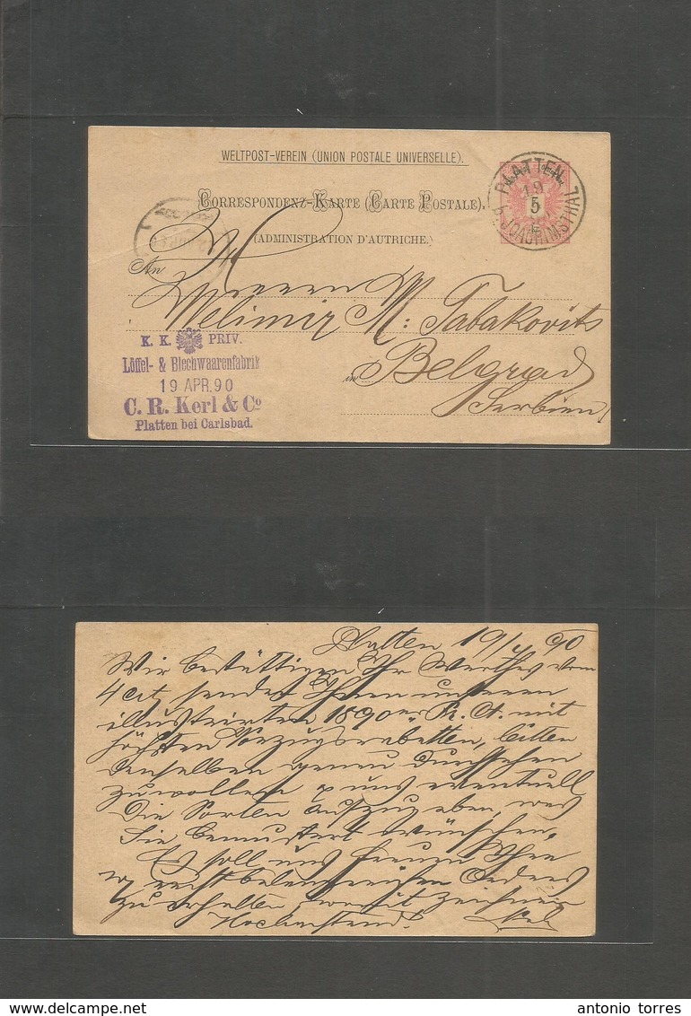 Austria. 1890 (19 July) Platten - Serbia, Belgrade. Fine Used Stat Card. - Autres & Non Classés