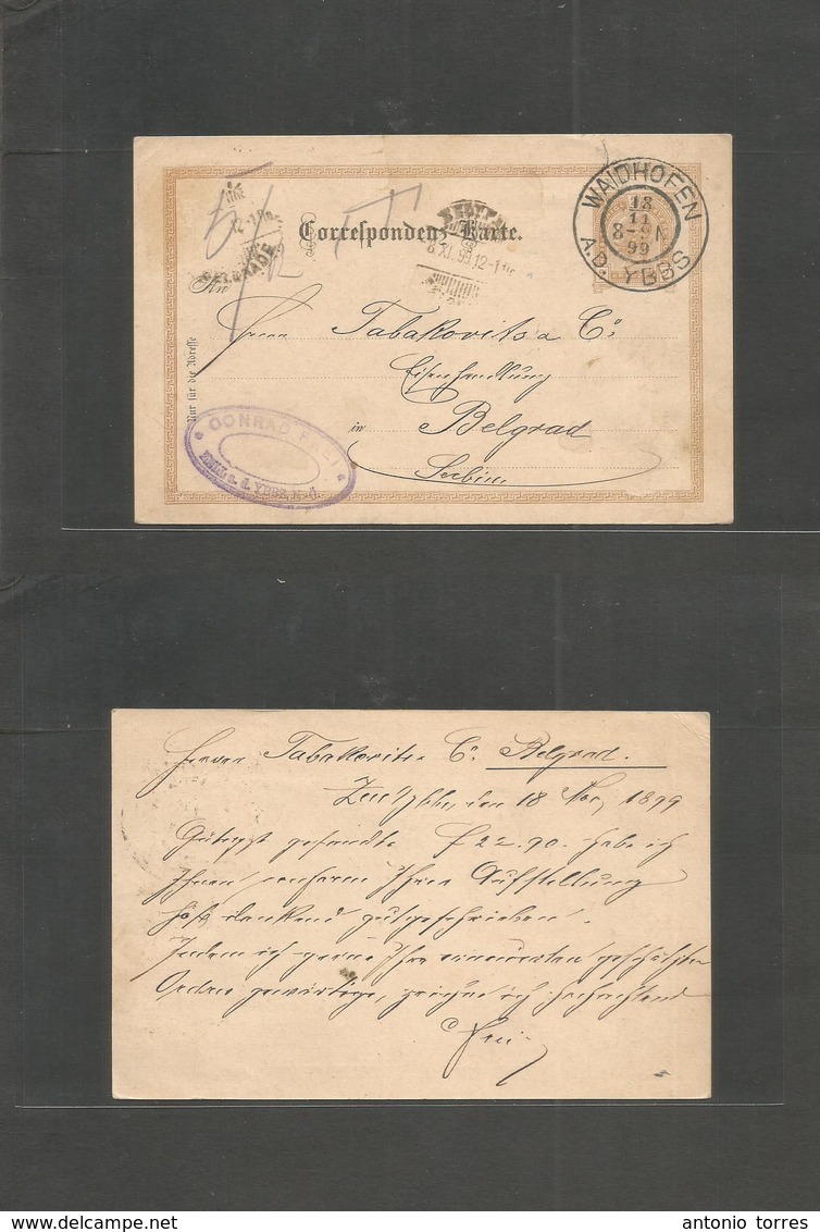 Austria - Stationery. 1899 (18 Nov) Waidhofen - Serbia, Belgrade 2h Brown Stat Card. VF. - Autres & Non Classés