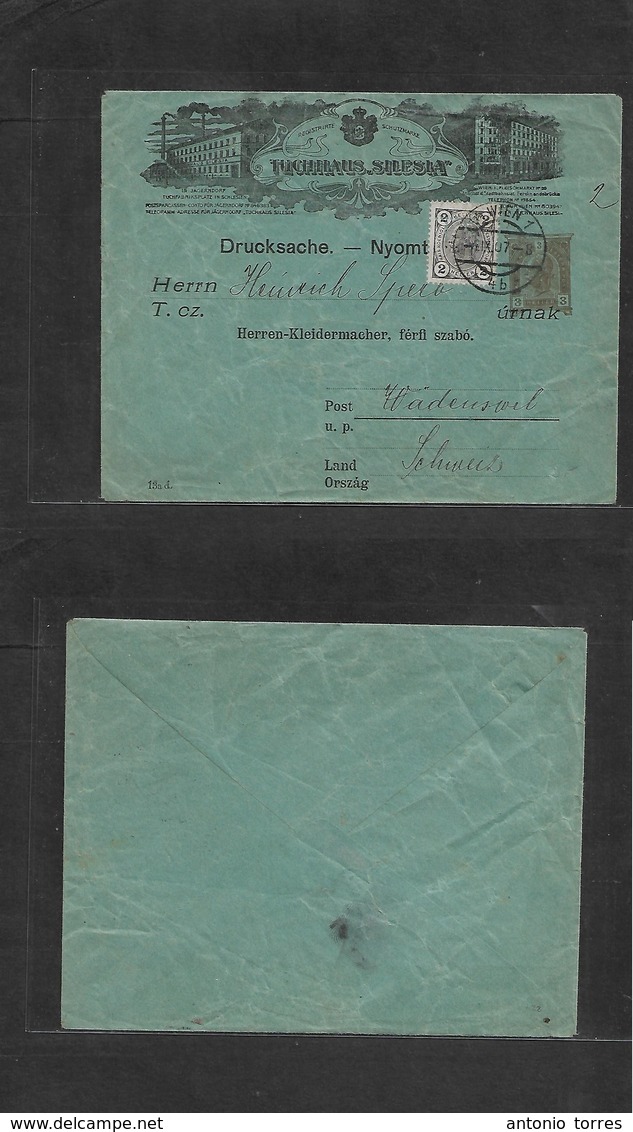 Austria - Stationery. 1907 (4 Sept) Wien - Switzerland, Wadenswil. Tauchhaus Silesia Illustrated 3 Heller / Blue Station - Other & Unclassified