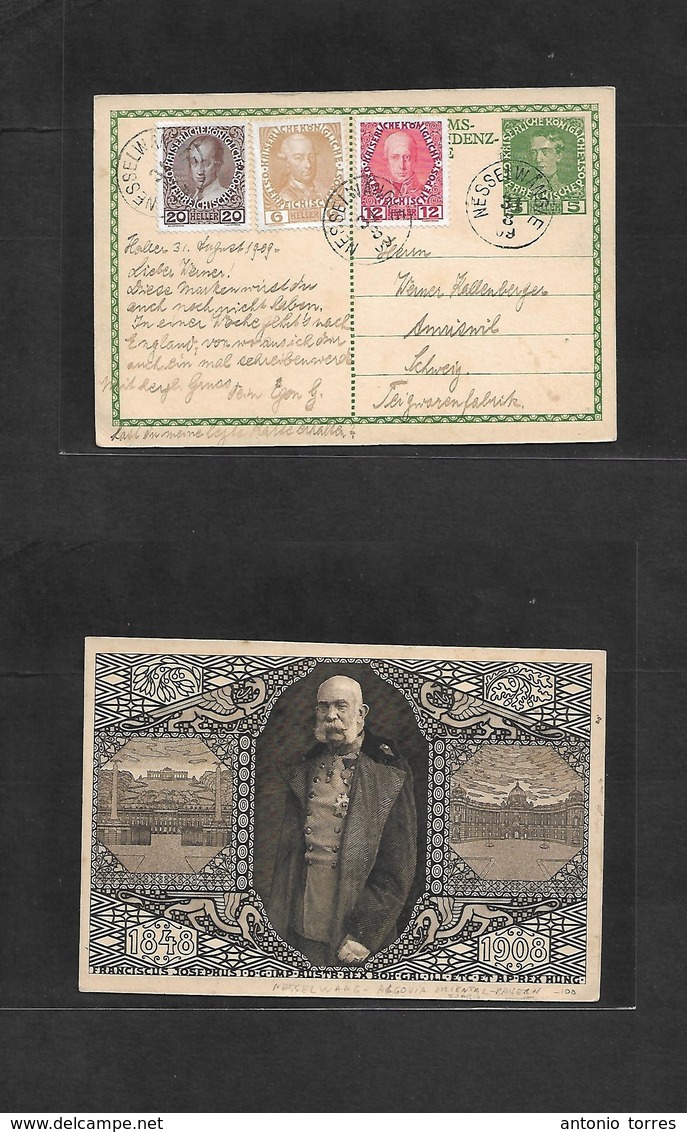 Austria. 1909 (31 Aug) Nesselwag - Algovia Oriental. Bayern. Snabia - Switzerland, Arriswil. 5h Green Illustr Stat Card  - Other & Unclassified