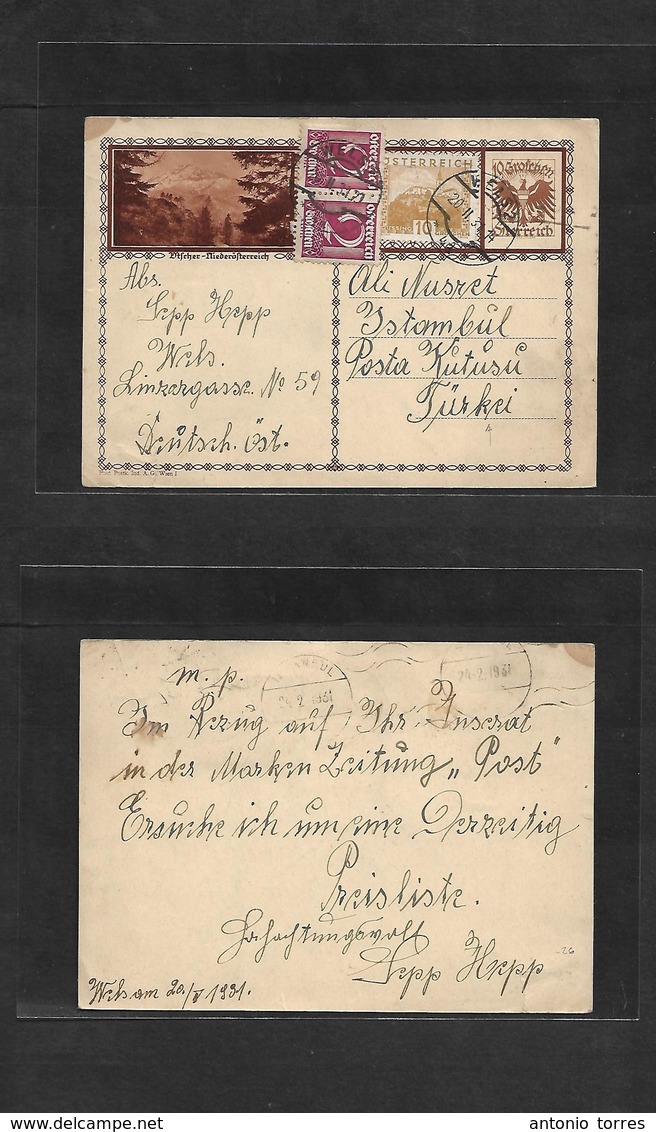 Austria - Stationery. 1931 (20 Feb) Wien - Turkey, Istambul 10gr Brown Utscher Illustr Stat Card + Dest. Fine. - Other & Unclassified