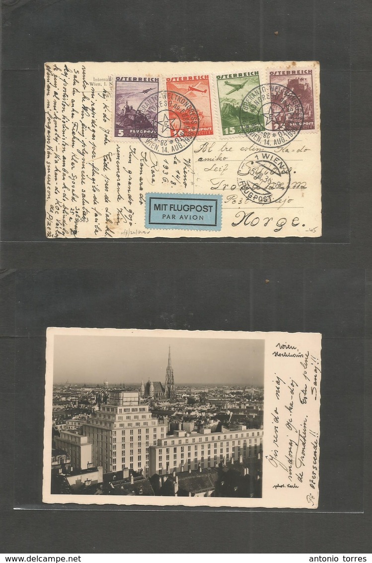 Austria - Xx. 1936 (14 Abril) Esperanto Congress Wien - Norway, Trondghem. Air Multiple Card. Special Cachet. Fine. - Otros & Sin Clasificación