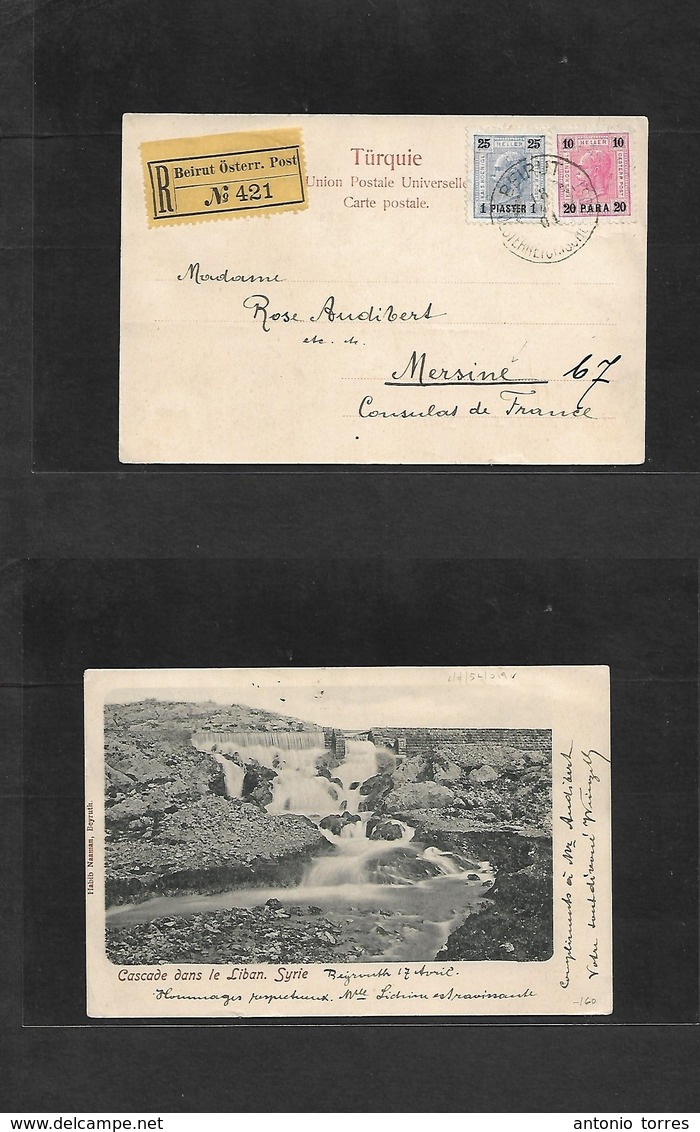 Austrian Levant. 1901 (17-18 April) Lebanon, Beirut - Mersine, Turkey, Black Sea. Registered Multifkd Ppc. Fine Scarce L - Otros & Sin Clasificación