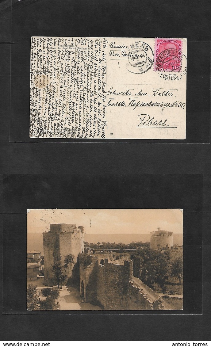 Austrian Levant. 1914 (22 Jan) Constantinople - Russia, Pabarb (Jan 15 Gregorian) Fkd Card + Dest. - Autres & Non Classés