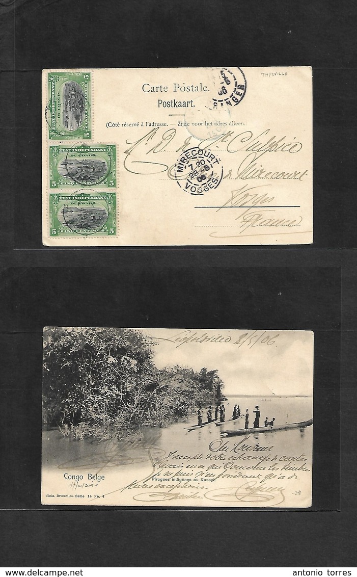 Belgian Congo. 1900 (4 May) Thysville - France, Vosges (28 May) Multifkd Ppc (x3) 5c Green, Tied Cds. Fine. Via Matadi. - Otros & Sin Clasificación