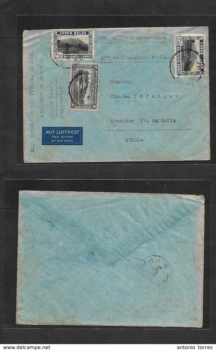 Belgian Congo. 1940 (16 Febr) Molanda, Mongala, Post Lisala - Switzerland, Menziken. Via Bumba. Air Multifkd Envelope. V - Other & Unclassified