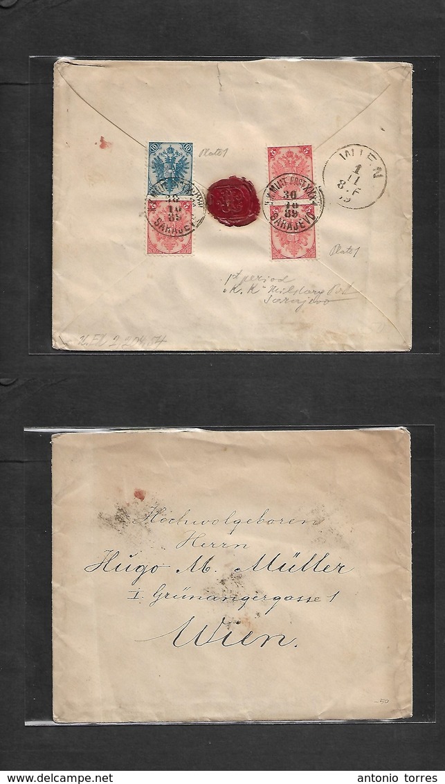 Bosnia. 1889 (30 Oct) Sarajevo - Wien, Austria (1 Nov) Reverse Multifkd Env 5b (x3) Reddish + 10b Blue, Both Plate 1, Ti - Bosnia And Herzegovina