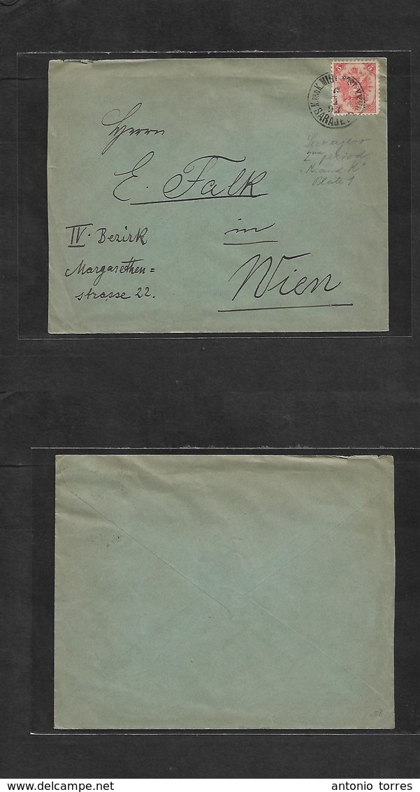 Bosnia. 1893 (6 Jan) Sarajevo - Wien. Fkd Env 5b Reddish 2nd Period, Plate 1 Stamp. Fine. - Bosnia Herzegovina