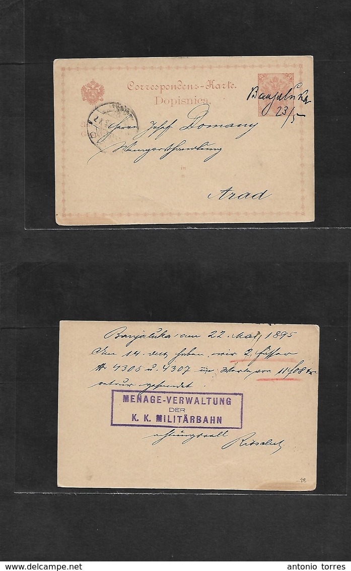 Bosnia. 1895 (22 May) Banjaluka - Arad. 2kr Light Brown Stat Card, Manuscript Town Ds. Arrival Cachet On Front. Fine. - Bosnië En Herzegovina