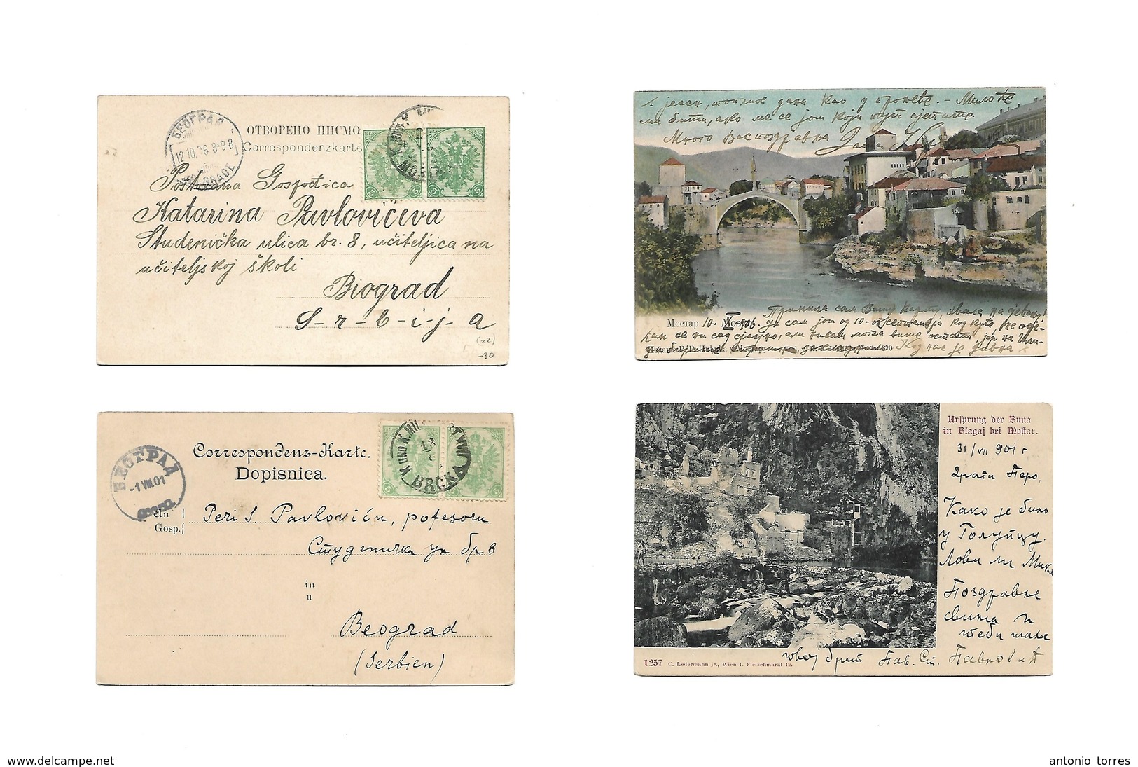 Bosnia. 1901-06. Broki, BUNA, Blajaj, Mostar. 2 Fkd Cards Addressed To Belgrade, Serbia. VF. - Bosnia And Herzegovina