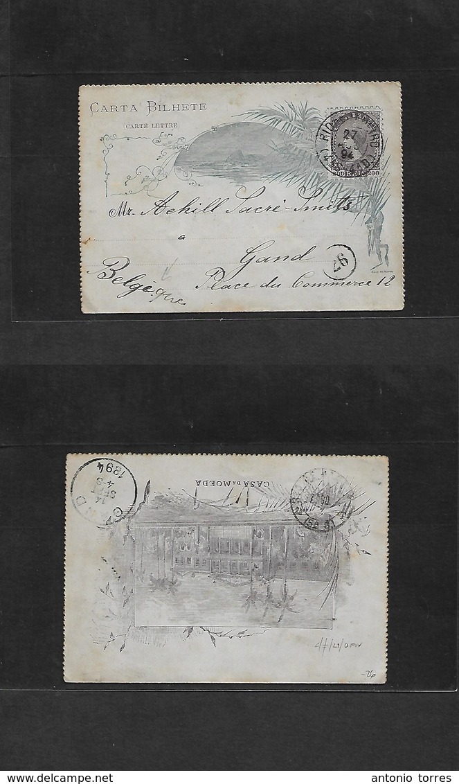 Brazil -Stationary. 1894 (27 Ago) RJ - Belgium, Gand (14 Sept) 200rs Lilac Illustrated Stationary Letter Sheet. Fine Use - Autres & Non Classés