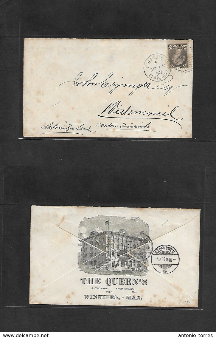 Canada. 1890 (Oct 119) Winnipeg, Man. - Switzerland, Wadensweil (4 Nov) Hotel Reverse Illustrated Fkd 5c Grey Small Gree - Autres & Non Classés