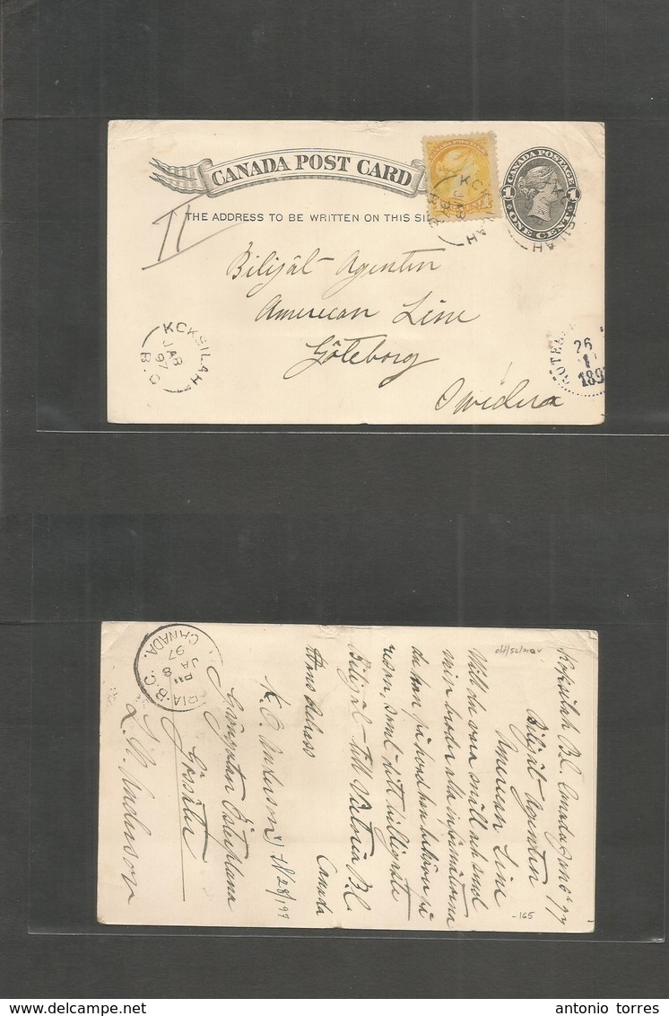 Canada. 1897 (6 Jan) Koksilah, BC - Sweden, Goteborg (26 Jan) 1c QV Block Stat Card + 1c Yellow Adtl, Small Cds. VF + Or - Andere & Zonder Classificatie