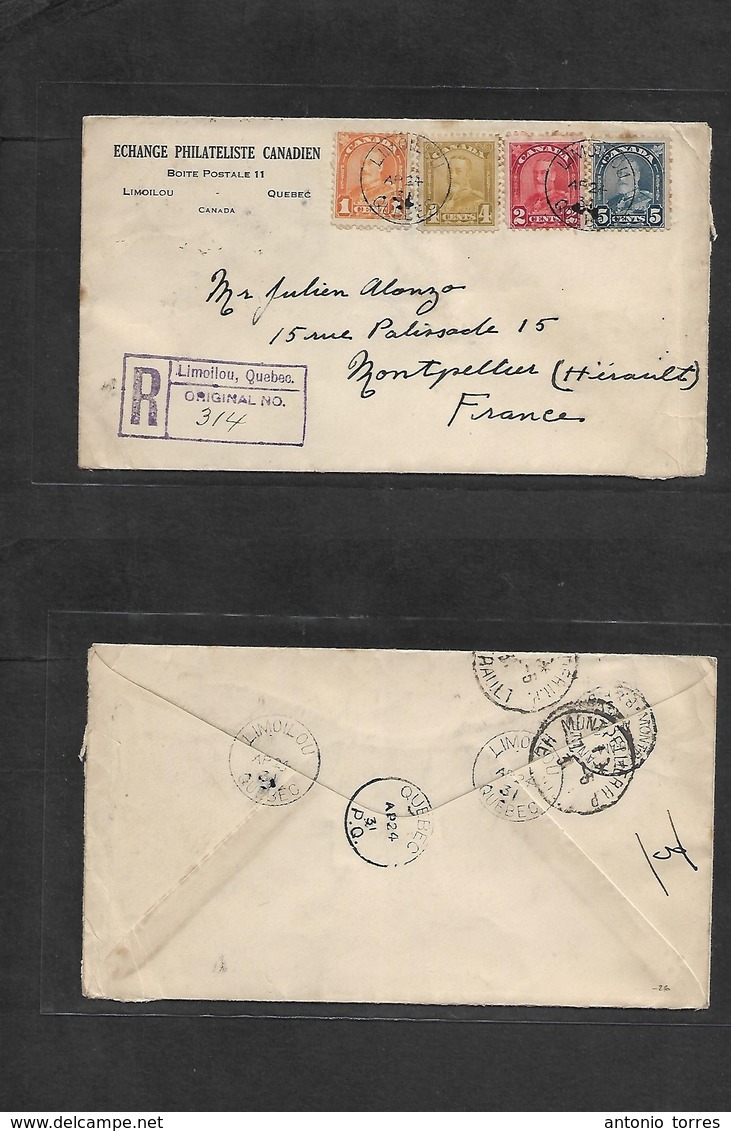 Canada. 1931 (24 April) Limoilou, Quebec - France, Montpellier (7 May). Registered Multifkd Envelope. VF. - Otros & Sin Clasificación